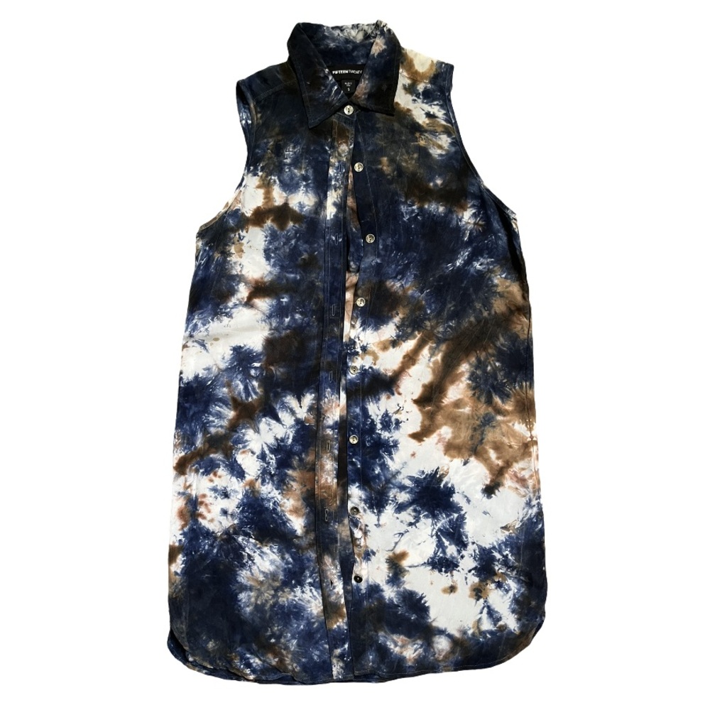 Fifteen Twenty Blue Brown Silk Button Front Mini Dress Small